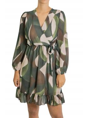 Vestito scollo a V fantasia con cinta laterale 